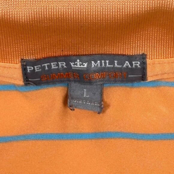 Peter Millar Summer Comfort Orange Striped Performance Golf Polo Shirt Mens L - Picture 3 of 6